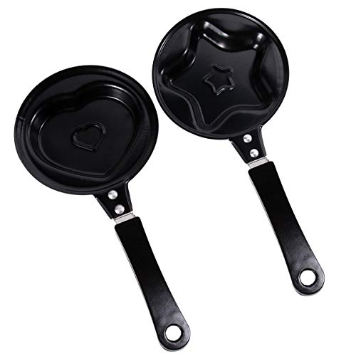 BESTOMZ Lot de 2 mini poêles à omelette antiadhésives pour petit-déjeuner Motif œuf de dessin animé Pour œufs au plat et crêpes (styles mixtes, étoile et forme de cœur)
