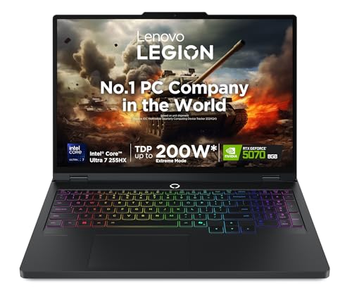 Image of Lenovo Legion Pro 5 2025 Intel Core Ultra 7 255HX | NVIDIA RTX 5070 8GB (32GB RAM /1TB SSD /WQXGA OLED /165Hz /16 (40.6cm) /Windows 11 /Office 2024+AI Now /Black /2.4Kg), 83F3009BIN AI Powered Gaming Laptop