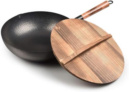 Wok tradicional chino de hierro 32 cm con tapa de madera miniatura 1