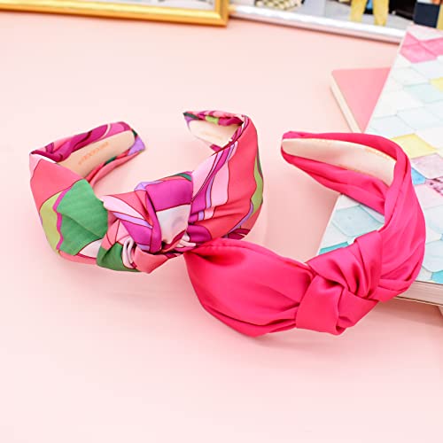 Begood Knotted Headband For Women Pink Womens Knotted Headbands Tropical Wide Headbands Fashion Hairbands For Women's Hair Designer Summer Headbands Turban Hair Accessories For Girls 2Pcs #TOP4