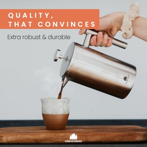 Groenenberg French Press I Coffee press I insulated cafetiere I Stainless steel Coffee maker in different sizes 2 cups to 4 cup - Image 6