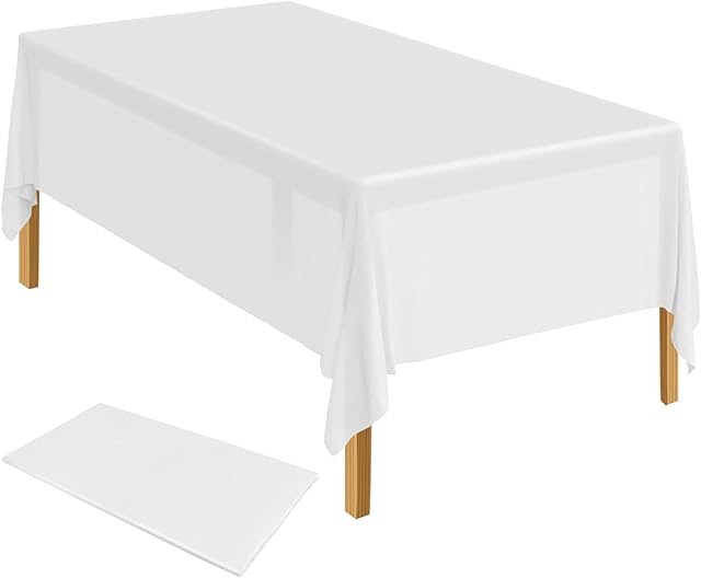 ELECLAND Plastic Table Cover 137 x 274 cm Plastic Tablecloth Rectangle Table Covers for Indoor or Outdoor Baby Shower, Wedding, Birthday Party Decorations (1, White)