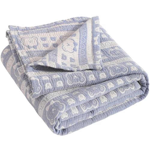 NTBAY 3 Layer Muslin Cotton Toddler Blanket, Jacquard Reversible Nursery Bed Blanket, Super Soft and Thermal for All Seasons, Decoration Gift,...