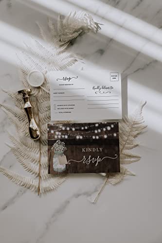 image for Your Main Event Prints 50 Rustic Mason Jar RSVP Postcards for Wedding,