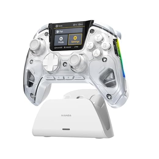 (No Drift) ManbaOne Interactive Screen Wireless Gaming Controller for Switch/PC/iOS/Android,Hall Effect Stick & Trigger,RGB Lighting,Remappable Buttons,1800mAh with Charging Dock (White)