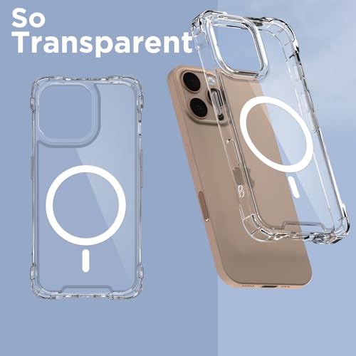 Image of Amazon Basics Back Cover for iPhone 16 Pro Mag-Safe Shockproof PC + TPU Protective Case Magnetic Support Bumper Case (Transparent Mag-Safe)