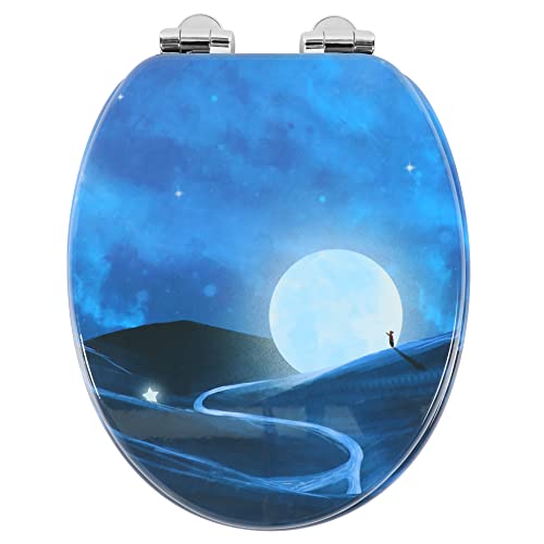 Toilettendeckel Klodeckel Wc Sitz holz Deckel Mit Absenkautomatik Motive Toilettensitz Schnelle VeröFfentlichung Scharnier Aus Metall, Schwer Klobrille MDF Toilettenbrille Toilet Seat, Mondlicht Cover
