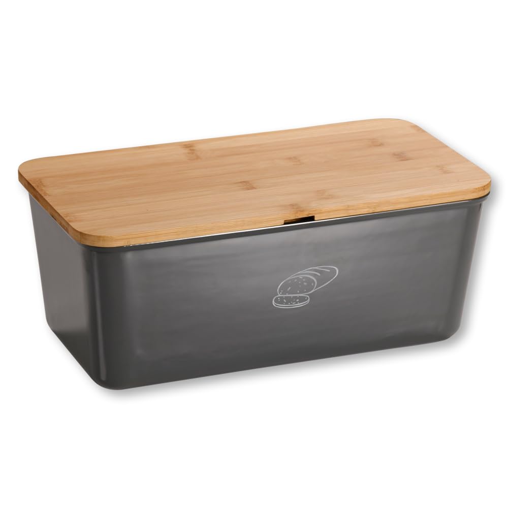 Panera Kesper de melamina gris y tapa de bambú marrón de 34x18x14 cm 58089