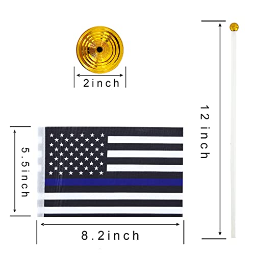 Zxvzyt Usa American Thin Blue Line Desk Flag Small Mini Us Office Police Flags With Stand Base Decorations (12 Pack) #TOP1