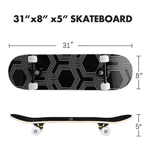 Scientoy Skateboard, Beginner Skateboards, 31" x 8" Complete Pro Skateboard with Repair Kit for Kids/Boys/Girls/Youth/Adults, 9 Layer Canadian Maple Double Kick Skateboard for Outdoors