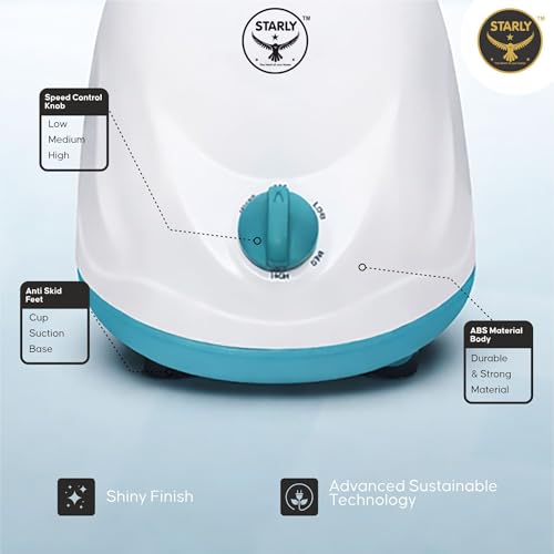 Image of Starly Grind Force 750W Mixer Grinder | 3 Stainless Steel Jars | ABS Body | 2 Years Warranty | Powerful & High Speed Mixie for Grinding, Mixing, Juicing (Blue & White)