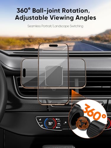 Image of CableCreation Magnetic Car Phone Holder Stand with Strong Magnetic Grip, AC Vent Mount, 360 Degree Rotation, Single Hand Use, Shockproof Build, Mobile Stand for Car (Black)