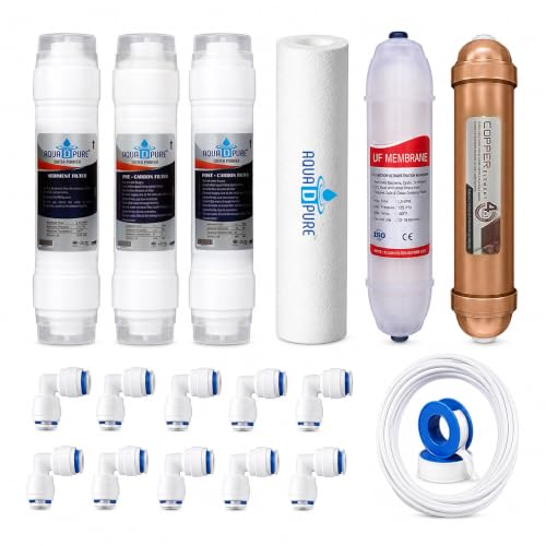 Image of AQUA D PURE Complete UV Purifier Filter Service Kit of Water with All Accessories (Pre-Carbon+ Post-Carbon + Sediment+ Spun+ UF Mmb + Copper)