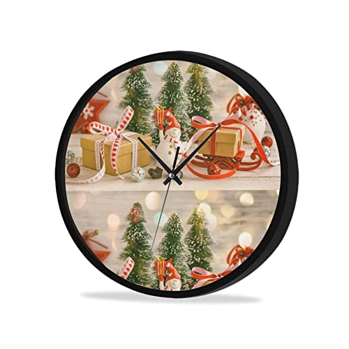 Reloj de pared circular decorativo de Navidad, cuarzo de calidad, funciona con pilas, para el hogar, oficina, aula, escuela, silencioso, sin tictac, frontal de cristal ABS.
