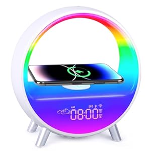 Premio Choice Lighted Alarm Clock to simulate Sunrise and Sunset, Bedside lamp with 15W Wireless Charging, Touch and app Controls