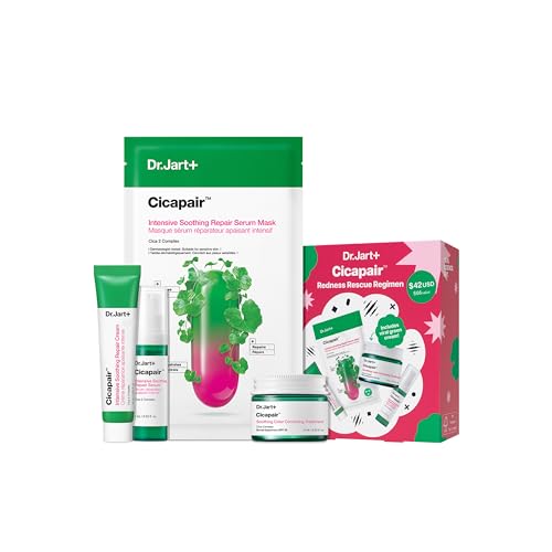 Dr.Jart+ Cicapair Redness Rescue Regimen Korean Skin Care Set with Centella Asiatica | 3 Piece Travel Size Value Gift Set