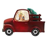 Lightahead Musical Light up Swirling Glitter Pickup Truck with Snowman and Children Inside Figurine,...