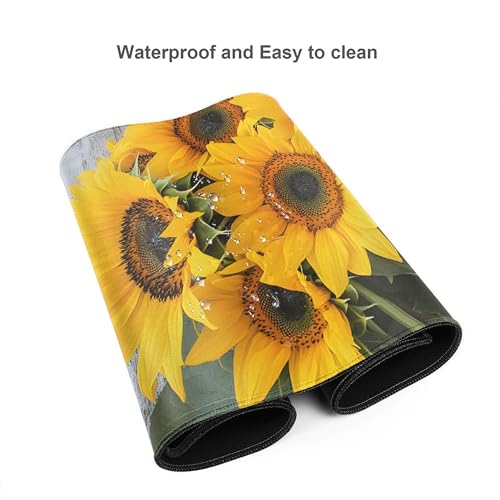 Image of Vintage Sunflower Wood Extended Gaming Mouse Pad, with Stitched Edges Large Mouse Pad Desk Protector, Rubber Base Mousepad Keyboard Mouses Mat for Work Game Office Home- 32 inch X 12 inch Inch,E853