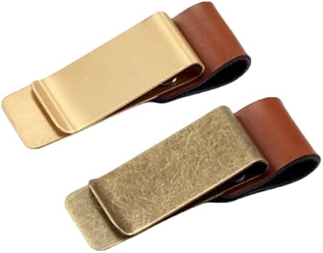 2 Pcs PU Leather Notebooks Pen Clip Holder,Retro Pen Clips for Notebook Journal, Planner, Office Pocket Gold & Bronze