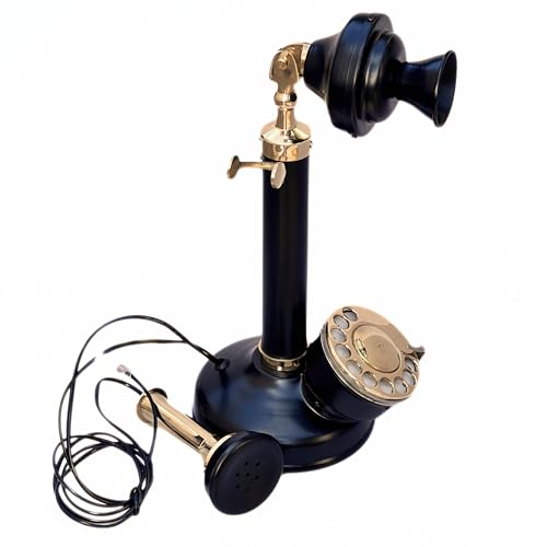 Teléfono de disco vintage de escritorio de latón y negro miniatura 4