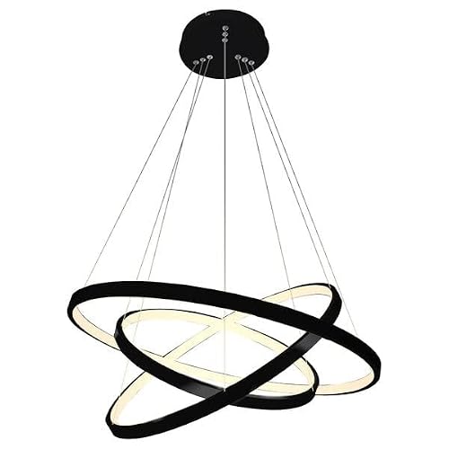 Lustre Led Moderno Pendente Anéis Led 89w 3 Arcos Preto