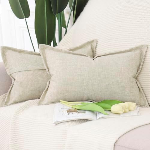 Madizz 2er Set Imitationsleinen Kissenbezügen mit breiter Kante W...