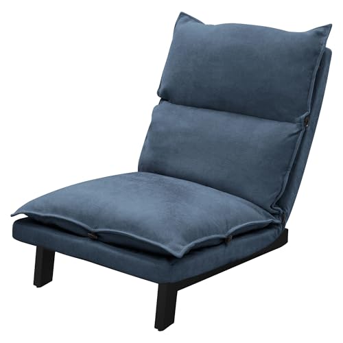 ML-Design Chaise de Sol Bleu, Fauteuil Lounge de Relaxation Rembourré, Dossier Réglable, Housse Douce en Lin, Structure en Acier Robuste, Coussin de Siège Canapé...
