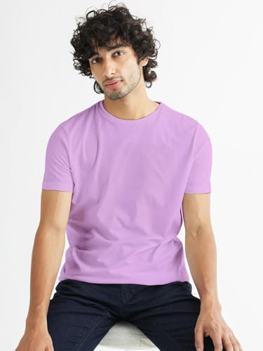 Image of Veirdo Regular Fit Half Sleeves Round Neck Solid Pure Cotton T-Shirt for Men (Available in White, Black, Swan White, Mustard, Maroon, Green, Lilac, Navy, Red Color)