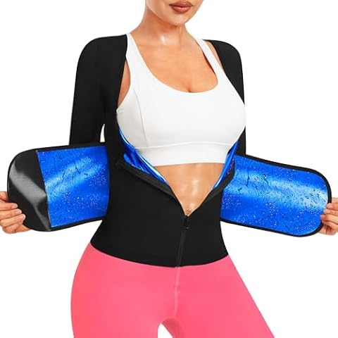 DYUAI Sauna Shirt for Women Sauna Suit for Women Waist Trainer Sauna Vest Zipper Workout Sweat Suit Long Sleeve Body Shaper(WBH6013-01-XXL) Cover