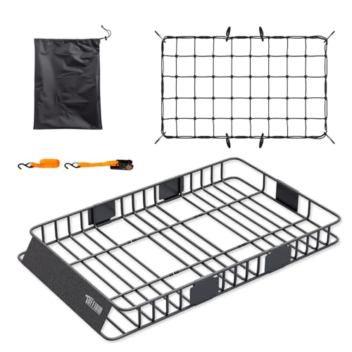 TUFFIOM 64'x 39'x 6' Extendable Rooftop Cargo Carrier Basket, Universal Steel Roof Rack Basket...