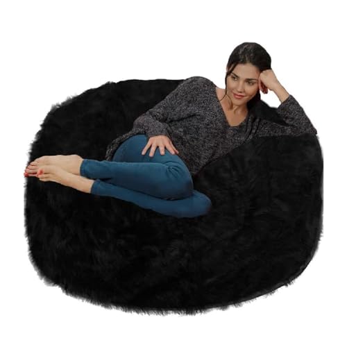 Oversized Bean Bag Chair for Adults Kids Teens with Maximum Support Comfort | Pretty Jet Black Color Zipper Closure 30''H X 48''W X 48''D Super Soft Plush Durable Machine Washable