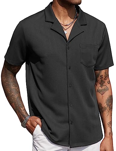 COOFANDY Men's Wrinkle Free Untucked Cuban Shirt Business Casual Button Down Shirts Short Sleeve Shirt