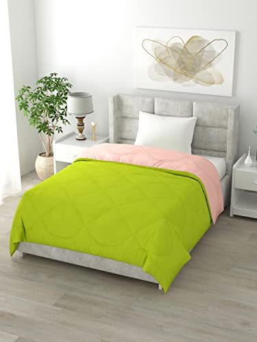 Image of Clasiko Reversible Single Bed Comforter; 60x90 Inches; 200GSM; Material - Cotton; Reversible; Color - Peach & Green; Pack of 1;