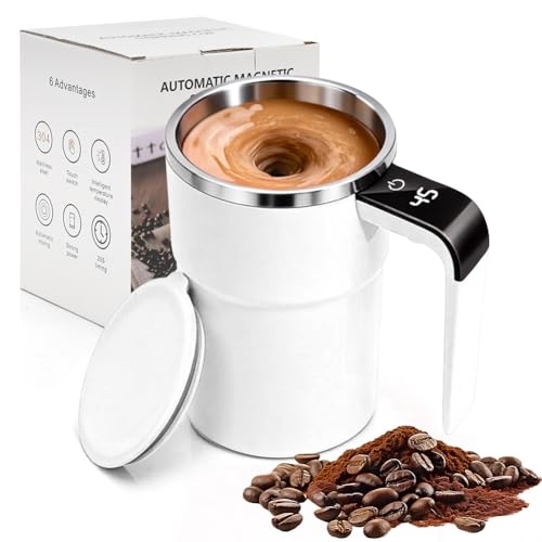 LOMUG Electric Automatic Self-Stirring Coffee Mug, 380 ml, Self-Stirring Coffee Cup, Thermal Mug with Temperature Display, Stainless Steel, Mixer Cup for Coffee, Milk, Rechargeable (White)
