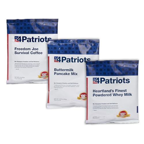 4Patriots Emergency Breakfast Bundle: Pancakes, Coffee, Milk Designed to Last 25 Years, 46 Servings