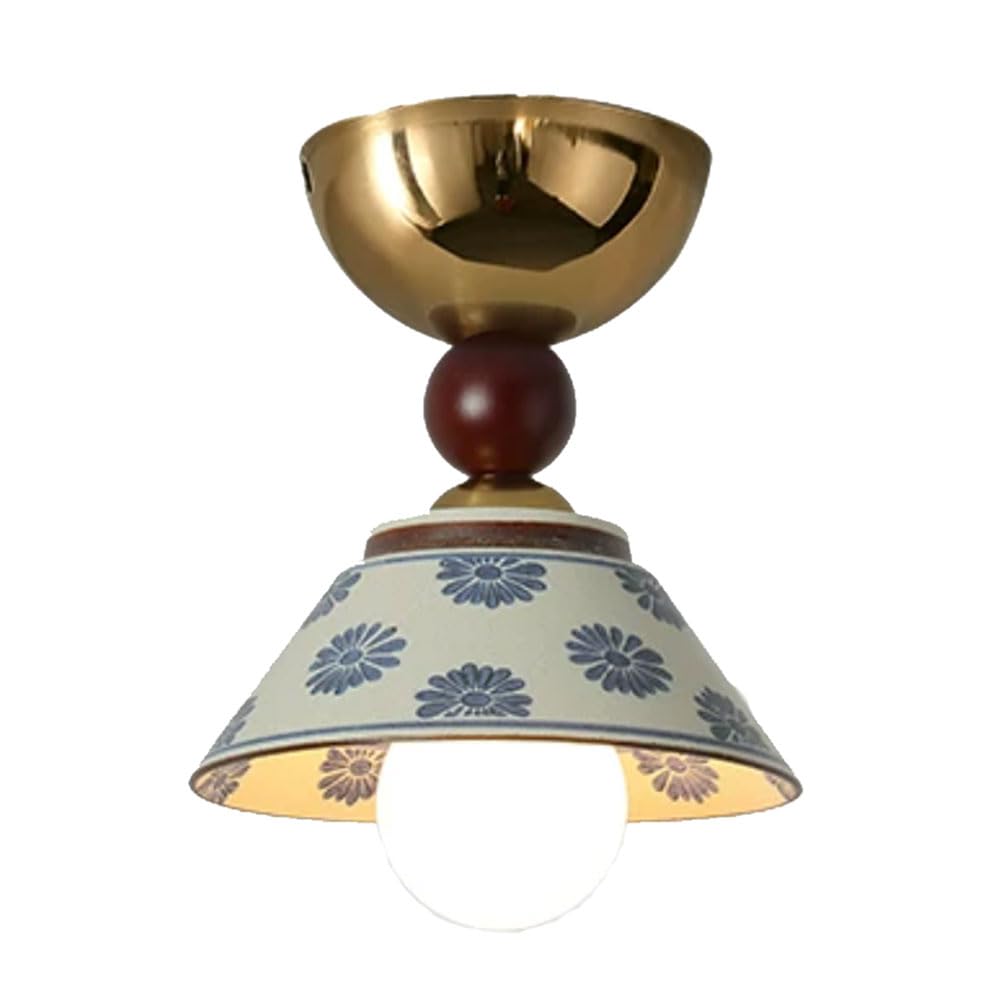 YGZPALH White Ceramic Semi Flush Mount Ceiling Lamp Vintage Close to Ceiling Light Hallway Porch E26 Light Fixtures French Retro Ceiling Lamp for Kitchen Entryway Bathroom Foyer 1-Pack