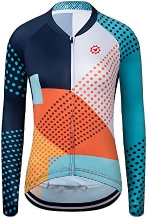 GCRFL Women's Cycling Jersey Long Sleeve Biking Shirt with 3 Rear Pockets Breathable Quick Dry Bicycle Jersey (Navy, Medium)