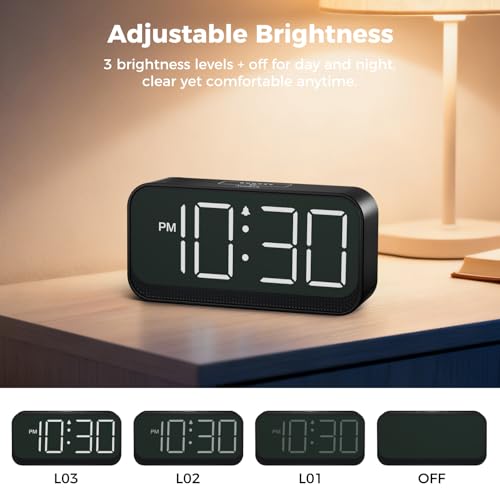 Image of Acedeck Battery Operated Digital Clock: Cordless Small Alarm Clock for Bedroom Travel - Large Numbers 4 Dimmers for All Ages White Digits