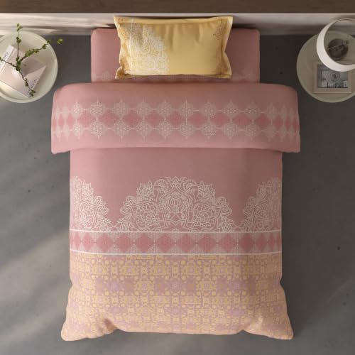 Image of Spaces Fiora Ornate Single Bedsheet with 1 Pillow Covers | 100% Cotton Bed Sheet | Percale Bedding Set | Super Soft & Breathable Bedsheet | Blush | 152 x 228 Cm