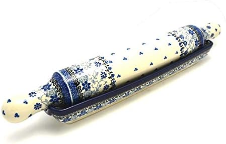 Polish Pottery Rolling Pin with Stand - Silver Lace