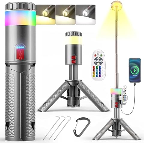 Favourlite Camping Lantern, Telescopic Camping Lantern Rechargeable with 15 Color Temperatures 10000mAh Camping Essentials with Hook Portable Waterproof Lanterns for Power Outages, Emergency, Hiking Cover