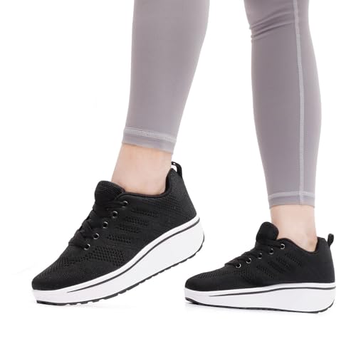 WUIWUIYU Womens Outdoor Casual Wedge Platform Mesh Lace-Up Sport Athletic Rocker Shoes Trainers Sneakers3