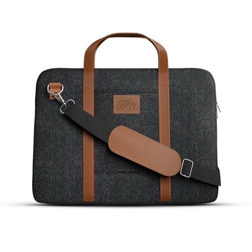 Image of Laptop Sleeve with Handle upto 14 Inch for Men & Women | Ultra Slim Lightweight | Detachable Shoulder Strap | For Macbook Air /Pro, Asus, Lenovo, Dell & more|Gift for Office & Daily Travel (Jute Black)