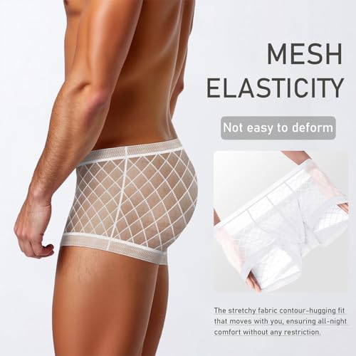YINYOUYU Mens See Through Boxers Sexy Mesh Lace Trunk Underwear Seamless Thin Bulge Pouch Boxer Briefs3