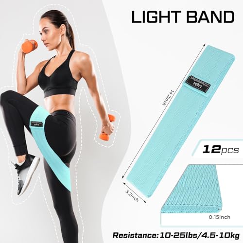 Image of 12 Pcs Fabric Resistance Bands for Working Out Non-Slip Booty Exercise Loop Bands for Women Men Glutes Hip Thigh Butt Yoga Pilates Fitness Gym, Light Medium Heavy