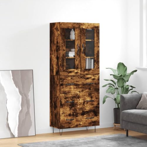 WHOPBXGAD Aparador de Cocina Aparador multifuncionalAparador Alto Madera contrachapada Roble Ahumado 69,5x34x180 cmAdecuado para Cocina Comedor