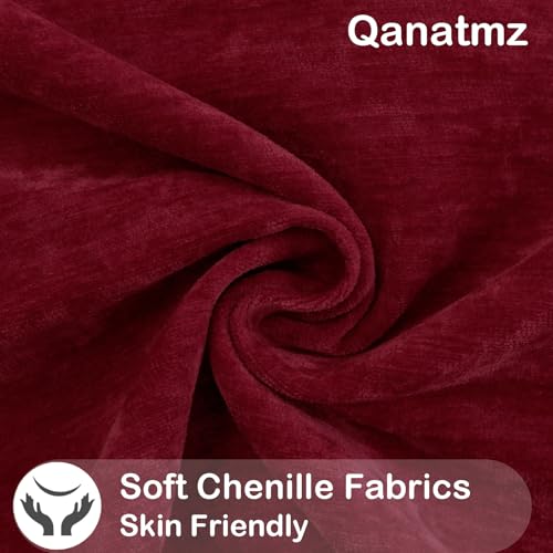 Qanatmz Wine Red Cozy Soft Throw Pillow Covers, Burgundy Decorative Chenille Square Couch Cushion Cases for Sofa Decor, Set of 2, 18 x 18 Inches by Qanatmz - Image 4