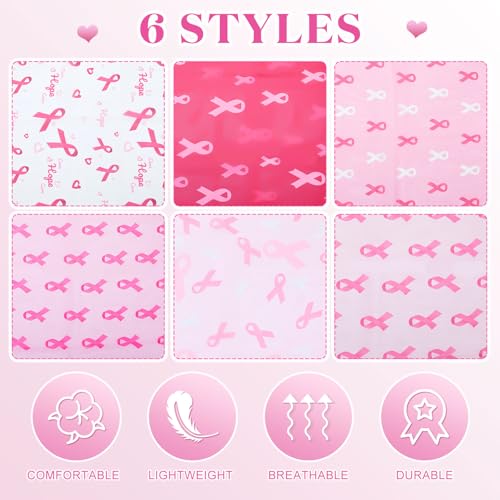 6 Pcs Breast Cancer Awareness Scarf Pink Ribbon Festive Long Scarf for Women Mother's Day Christmas Birthday Gift2