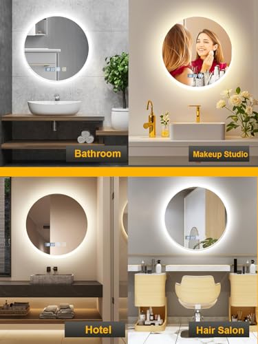 Sararoom Espejo Baño con Luz 60cm, Luces de Baño Espejos de Pared con Reloj, Función Antivaho, 3000K/4000K/6500K, Regulable, Memoria, Cristal Templado HD, IP44 Espejos de Tocador LED Retroiluminado - imagen 8
