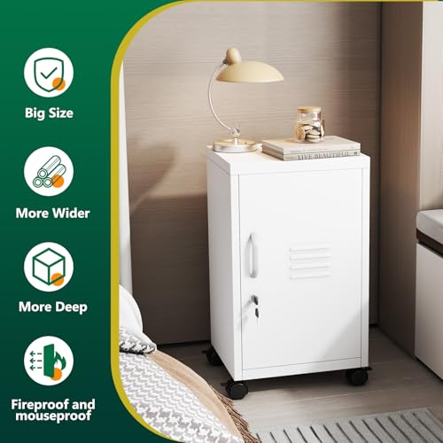 Image of PAOFIN Metal Locker Cabinet,Under Desk Metal Vertical Filing Cabinets with Shelf and Wheels for Home Office Organizer Letters, Employees, White (Required Assembly)